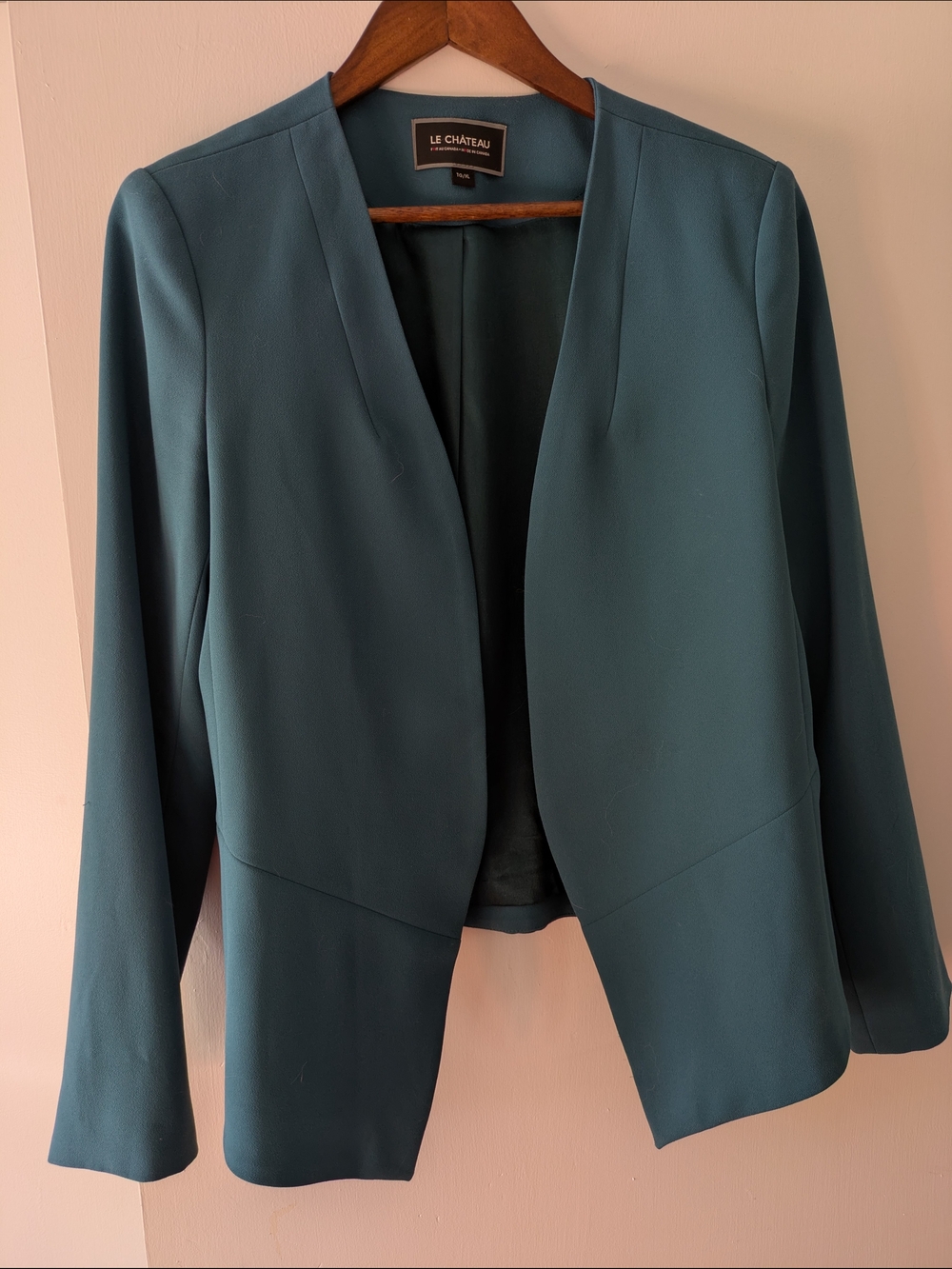 le chateau Teal Collarless Open Blazer